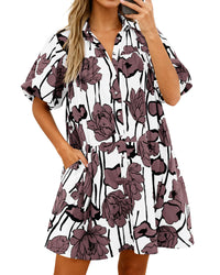 PRETTYGARDEN Womens Summer Dresses 2026 Casual Puff Sleeve Button Down Mini Shirt Dress Boho Floral Babydoll Sun Dress PRETTYGARDEN