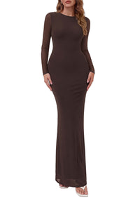 PRETTYGARDEN Women's Mesh Long Sleeve Bodycon Maxi Dress | Fall Wedding Guest Dresses, Boat Neck, Slim Fitted, Elegant Evening Wear, Formal Cocktail Holiday Party, Date Night Outfits