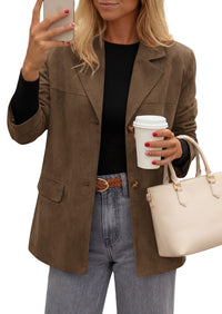 PRETTYGARDEN Women's Faux Suede Western Blazer Jacket | Notched Lapel Button Long Sleeve Oversized Business Casual Suit Jacket, Dressy Office Work Outerwear, 2026 Fall Clothing