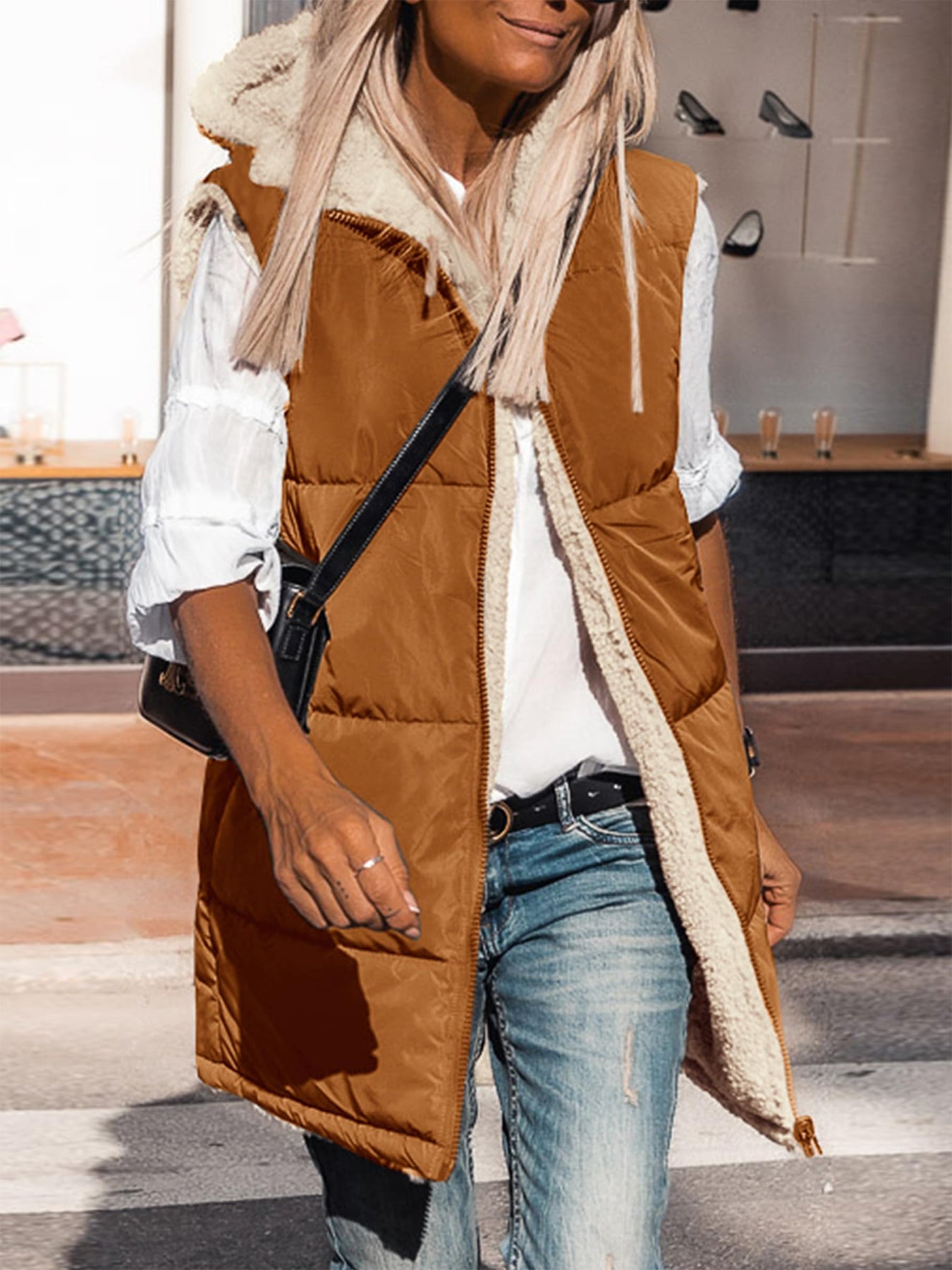 PRETTYGARDEN Womens Fall Reversible Vests Sleeveless Fleece Jacket Zip Up Hoodie Pockets Long Warm Winter Coat Outerwear