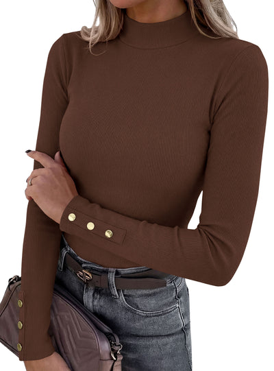PRETTYGARDEN Women's Ribbed Mock Neck Long Sleeve Tops
