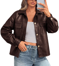 PRETTYGADEN Women's Faux Leather Jacket Fall Fashion Button Down Winter Coats Motorcycle Bomber Jackets Outerwear 2026