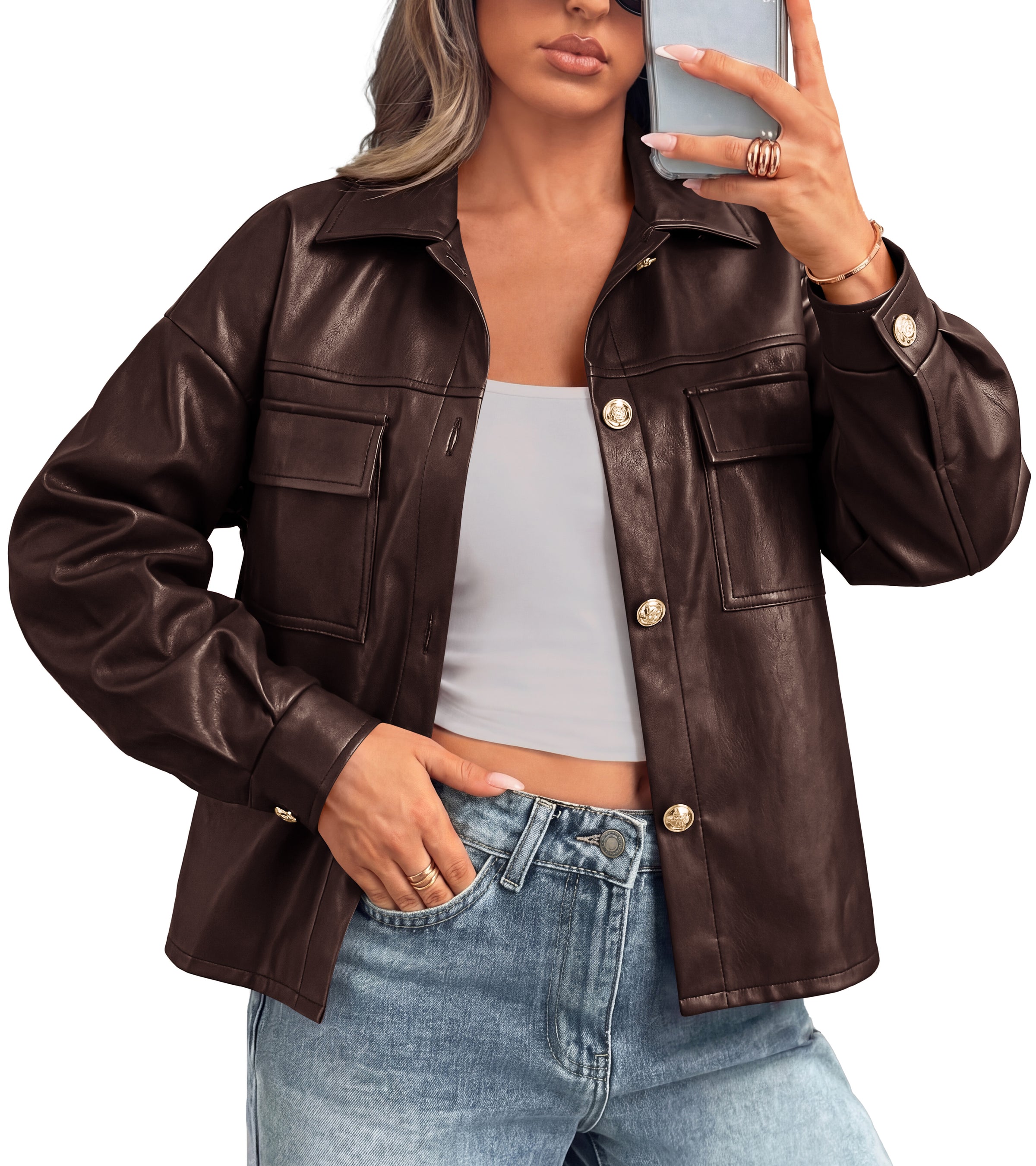 PRETTYGADEN Women's Faux Leather Jacket Fall Fashion Button Down Winter Coats Motorcycle Bomber Jackets Outerwear 2026