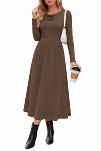 PRETTYGARDEN Women Casual Cowl Neck Long Sleeve Midi Dress