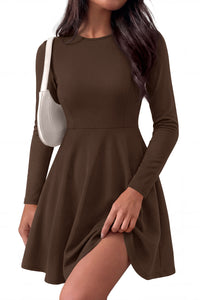 PRETTYGARDEN Women Basic Long Sleeve Crewneck Mini Dress