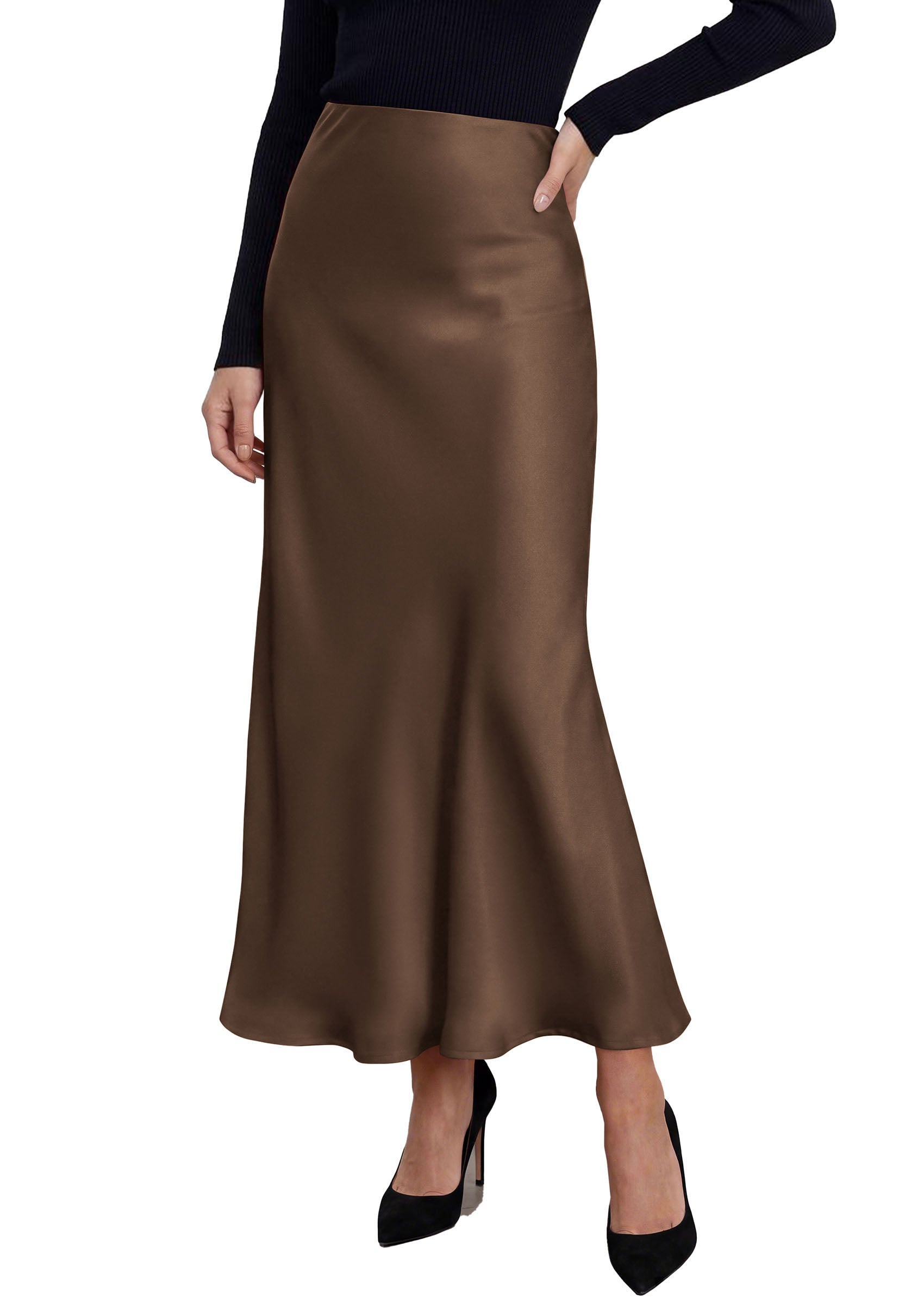 PRETTYGARDEN Women's 2026 Fall Fashion Maxi Long Skirts Trendy Silk Satin High Waisted A Line Mermaid Business Casual Outfits