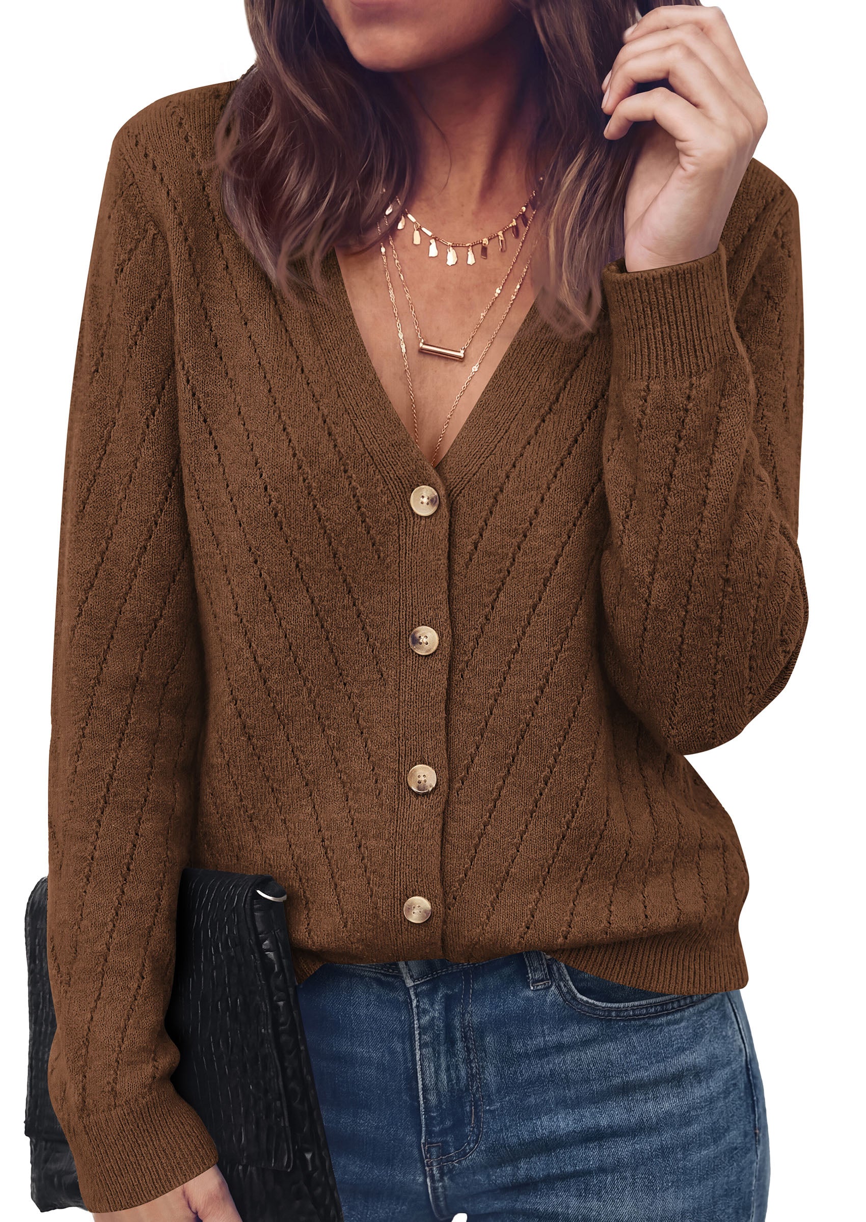 PRETTYGARDEN Women's Cozy Cardigan Sweater with Button | V Neck Long Sleeve Tops, Open Front for Fall Clothes 2026, Knit Winter Clothing, Solid Bussiness Casual & Vacation Outfits