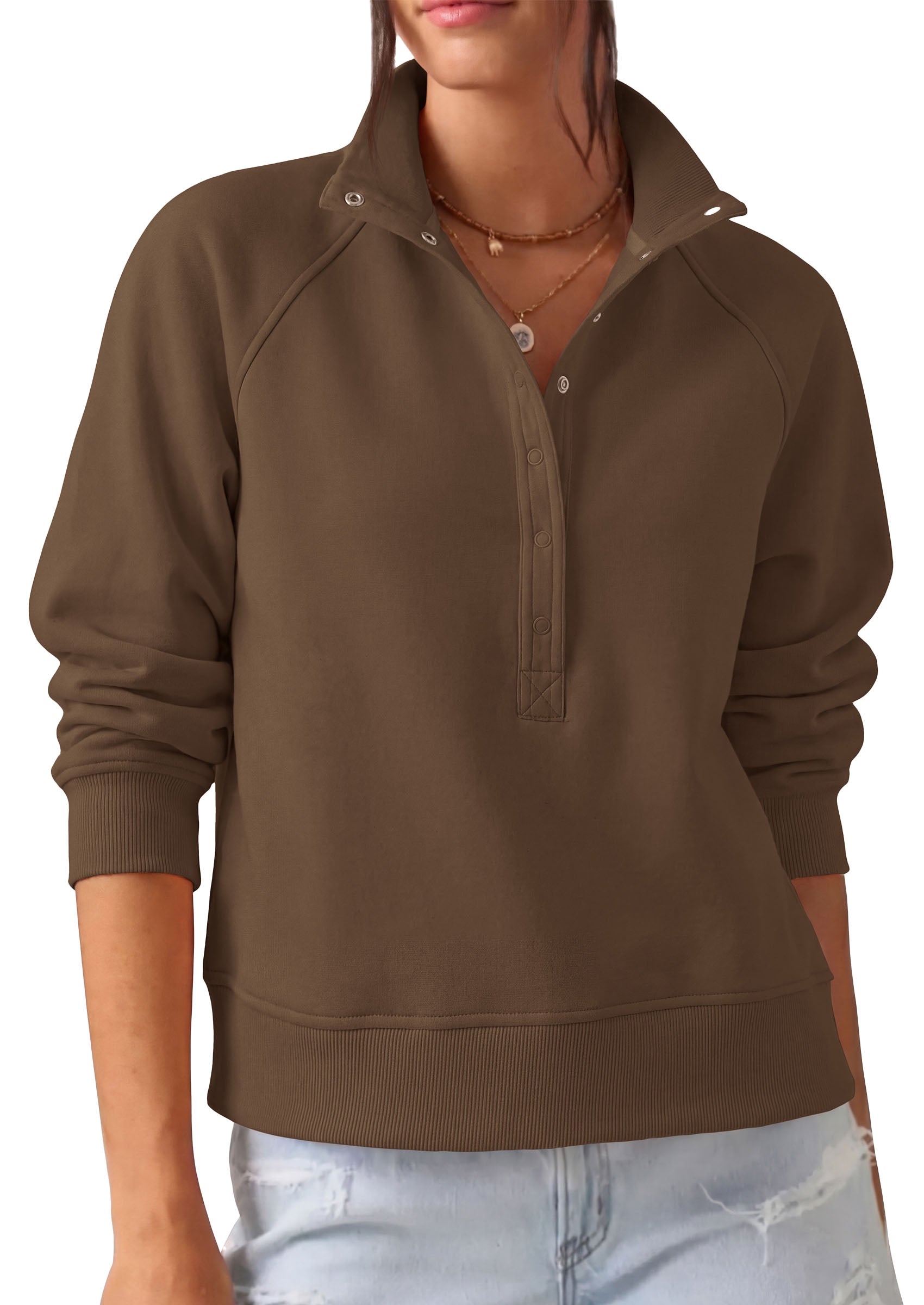 PRETTYGARDEN Women's Fall Trendy Oversized Sweatshirts | Comfy Ribbed Fabric, Raglan Long Sleeve Collared; Button Up Henley Pullover Blouse, Casual Workout Tops, Y2K Fashion Clothing