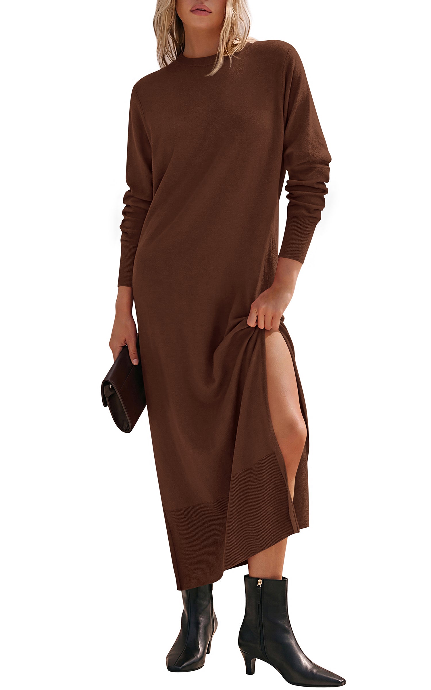 PRETTYGARDEN Womens Long Sleeve Soft Loose Fitting Fall Sweater Dress 2026 Side Slit, Lightweight, Knit Maxi Dresses, Vacation Long Dress, Elegant Business Casual Work, Teacher Outfits