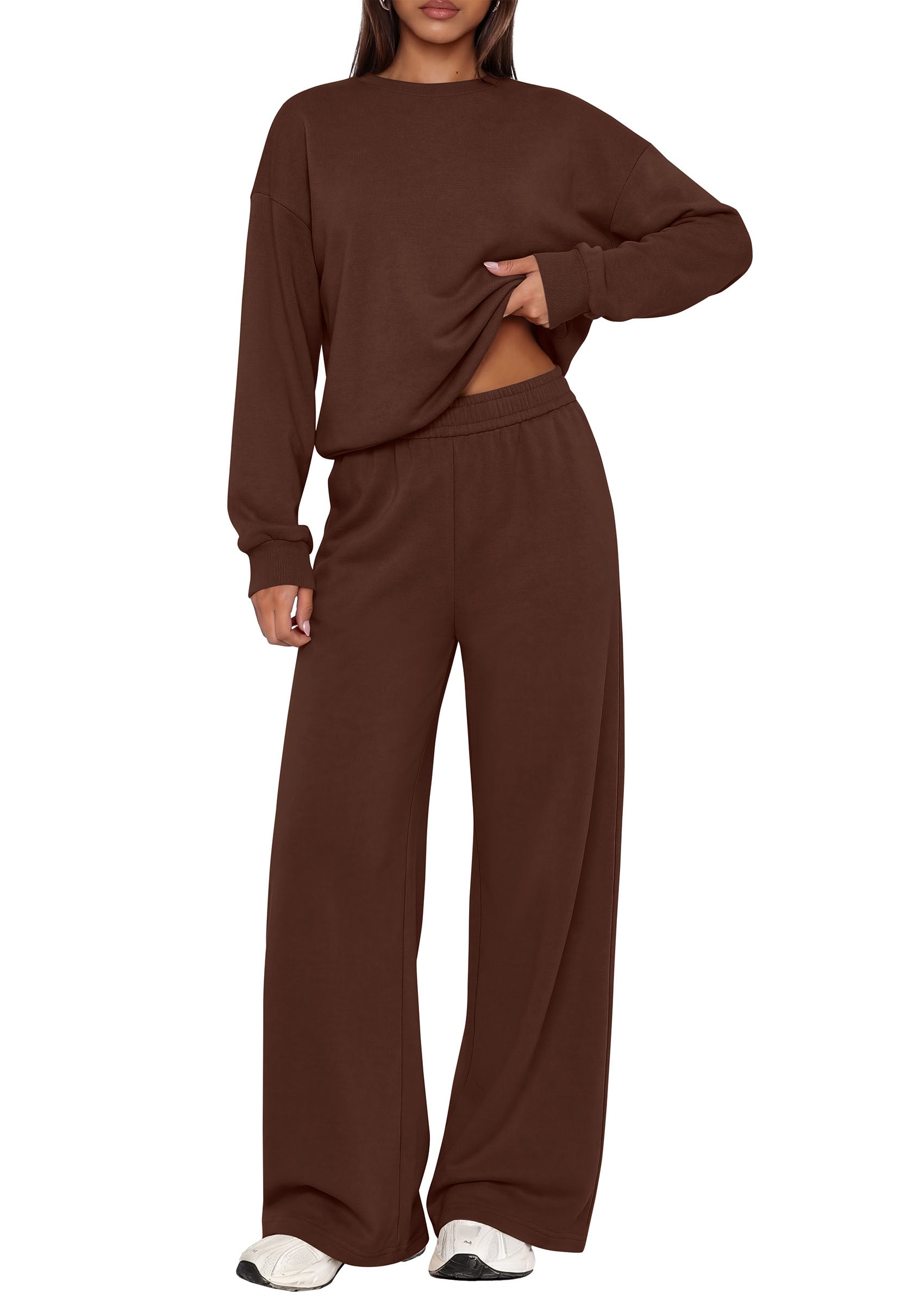 PRETTYGARDEN 2 Piece Lounge Sets for Women Casual Sweatsuits | Soft Stretchy,Drop Shoulder Crew Neck Sweatshirt & Wide Leg Pants,Workout Airport Matching Set Tracksuit,Fall Winter Outfits
