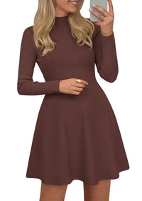PRETTYGARDEN Womens Mock Neck Long Sleeve Sweater Mini Dress | Soft Ribbed Knit Flared A‑Line, Elegant Fall Winter Dresses for Wedding Guest, Cocktail & Holiday Party Casual Outfits