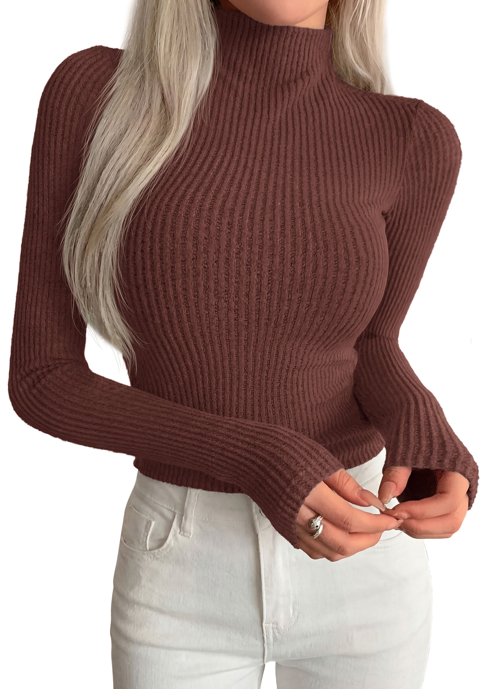 PRETTYGARDEN Long Sleeve T Shirts for Women Fall Fashion 2026 Mock Neck Fitted Ribbed Tee Tops Casual Basic Winter Clothing