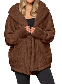 PRETTYGARDEN Women's Winter Warm Coats Hooded Faux Fur Sherpa Jacket  Fuzzy Fleece, Thumb Holes, Long Sleeve Pockets, Teddy Bear Jackets, Trendy Casual Fall Clothes, Holiday Going Out Outfits