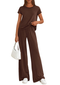 PRETTYGARDEN Women's 2026 Summer 2 Piece Matching Lounge Sets Short Sleeve Shirts Wide Leg Pants Travel Airport Outfits