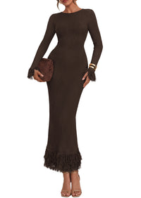 PRETTYGARDEN Womens Long Sleeve Bodycon Sweater Dress  Stretchy Ribbed Knit,Fringe Trim Cuffs & Hem,Slim Fit Crewneck,Date Night Outfits,Fall Winter Wedding Guest Cocktail Dresses