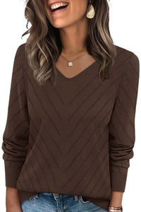 PRETTYGARDEN Long Sleeve V Neck Hollow Out Pullover Sweaters for Women | Chunky Loose Soft Ribbed Knit Classic Fall Tops, Business Casual Work Travel Vacation Daily Wear, Fashion Clothing