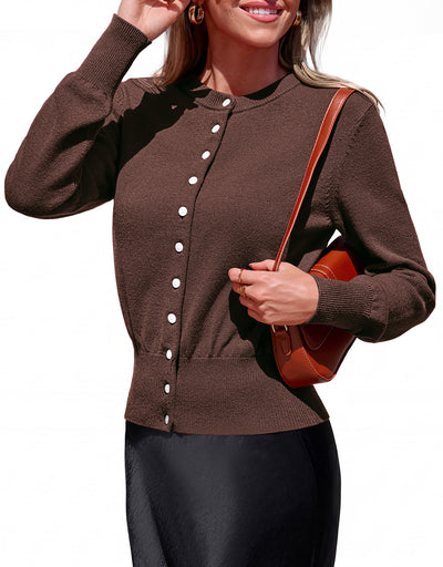 PRETTYGARDEN Womens Long Sleeve Basic Cardigan Dressy Casual 2026 Crewneck Knit Button Down Cozy Sweaters Fall Clothes