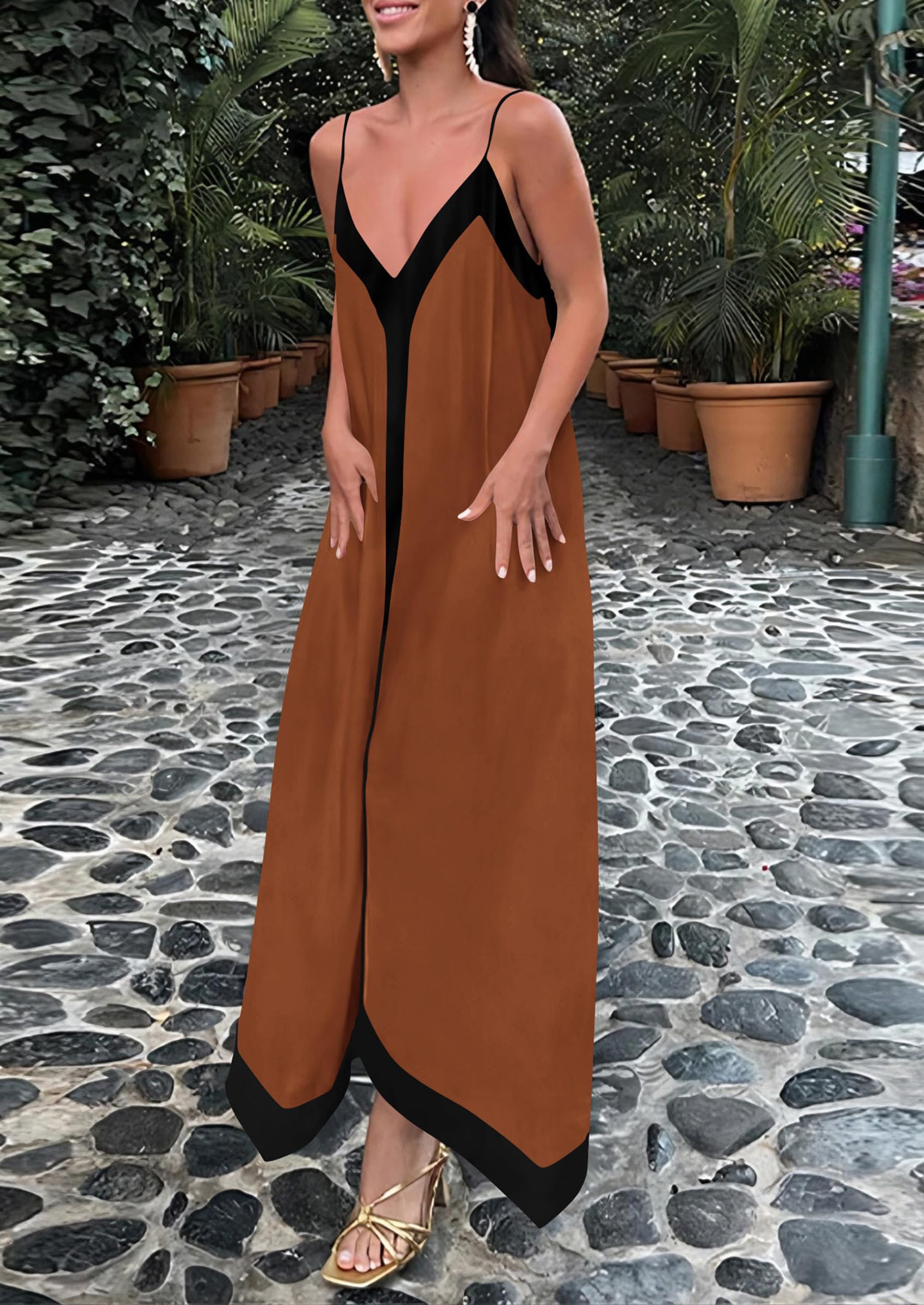 PRETTYGARDEN Women's Flowy Maxi Dress Summer Sleeveless V Neck Spaghetti Strap Elegant Wedding Party Dresses