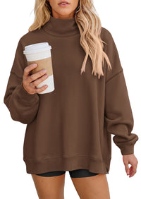 PRETTYGARDEN Womens Mock Neck Sweatshirt Oversized Pullover | Loose Fit,Side Pockets,Long Sleeve Drop Shoulder Tops,Casual Lounge Work Travel Airport Outfits,Fall Fashion Winter Clothes