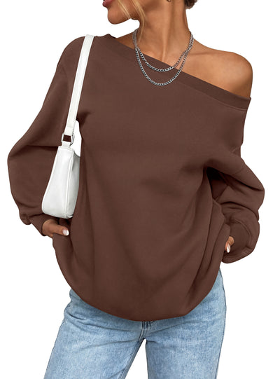 PRETTYGARDEN Womens Off The Shoulder Sweatshirt Loose Fit | Slouchy Long Sleeve Tops,Comfy Fleece Sweatshirts,Oversized Pullover,Casual Daily Street Y2K Outfits,Fall Winter Clothes