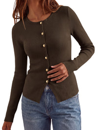 PRETTYGARDEN Long Sleeve Button Front Cardigan Sweaters for Women Fall Tops | Crewneck Ribbed Knit Sweater, Soft Short Cardigans, Business Casual Office Work Tops, Date Night Fashion Clothing Outfits