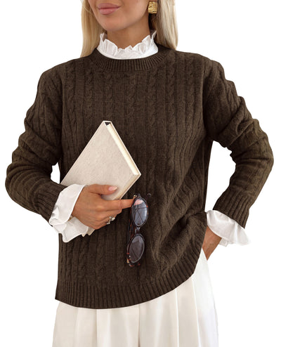 PRETTYGARDEN Women's Cable Knit Sweaters Long Sleeve Pullover Fall Outfits  Soft Cozy Knit Tops, Ribbed Crewneck Regular Fit, Basic Daily, Work Business Casual, Teacher Outfits, Winter Layer Clothing