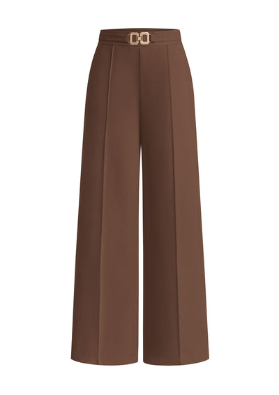 PRETTYGARDEN Women's High Waisted Dressy Casual Pants | Decoration Buckle,Front Seam Trousers with Pockets,Business Casual Outfits,Work Office Slacks,Daily Palazzo Pants All Season