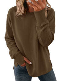 PRETTYGARDEN Womens Long Sleeve Loose Crewneck Sweatshirts with Thumb Hole | Soft Cozy Fleece Basic Side Slit Oversized Pullover Tops, Workout Casual Daily Wear, Y2k 2026 Fashion Fall Winter Clothing