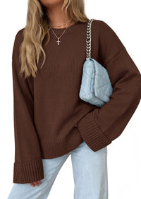 PRETTYGARDEN Oversized Sweater Women's Ribbed Knit Top | Solid Long Sleeve Tops, Drop Shoulder Pullover Crewneck, Basic Going Out & School Outfits 2026, Fall Winter Chunky Clothing