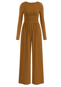 PRETTYGARDEN One Piece Jumpsuits for Women Dressy Casual Long Sleeve Crewneck Wide Leg Romper Overalls Spring Outfits 2026