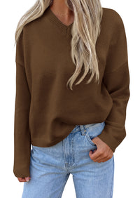 PRETTYGARDEN Women's Fall Fashion V Neck Cozy Sweaters | Soft Stretchy Warm, Chunky Knit Pullover, Loose Fit Long Sleeve Tops, Dressy Casual Blouses,Trendy Holiday Winter Outfits
