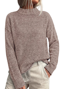 PRETTYGARDEN Womens Sweaters 2026 Mock Neck Ribbed Knit Fall Outfits | Long Sleeve Pullover Tops, Rolled Edge, Loose Fit, Soft Cotton Fabric, Comfy Cozy Sweater, Versatile Casual Cute Clothes