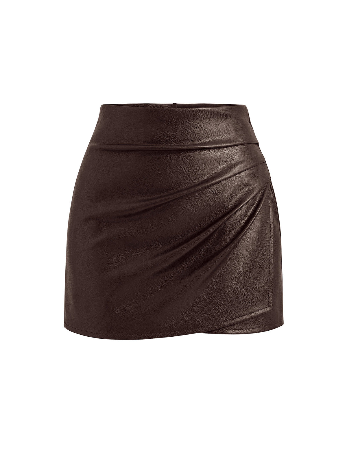 PRETTYGARDEN Womens Faux Leather Ruched Mini Skirt with Shorts | High Waisted Asymmetry Hem Wrap Bodycon Pencil Short Skirts, Dressy Casual Y2k Clothes, Fashion Date Night Fall Outfits
