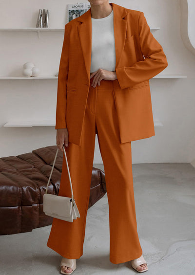 PRETTYGARDEN Women's Fall Two Piece Outfits Dressy Blazer Jacket and Wide Leg Pants Pockets Business Casual Office Suit Sets