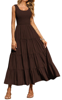 PRETTYGARDEN Women's 2026 Casual Loose Plain Maxi Sundress Smocked Tank Dress Sleeveless Summer Beach Tiered Long Dresses