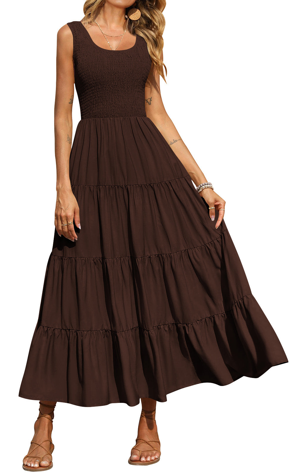 PRETTYGARDEN Women's 2026 Casual Loose Plain Maxi Sundress Smocked Tank Dress Sleeveless Summer Beach Tiered Long Dresses