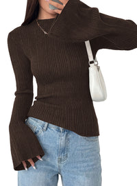 PRETTYGARDEN Sweaters for Women Lightweight Mock Neck Bell Long Sleeve Fitted Tops Ribbed Pullover 2026 Fall Fashion Clothing