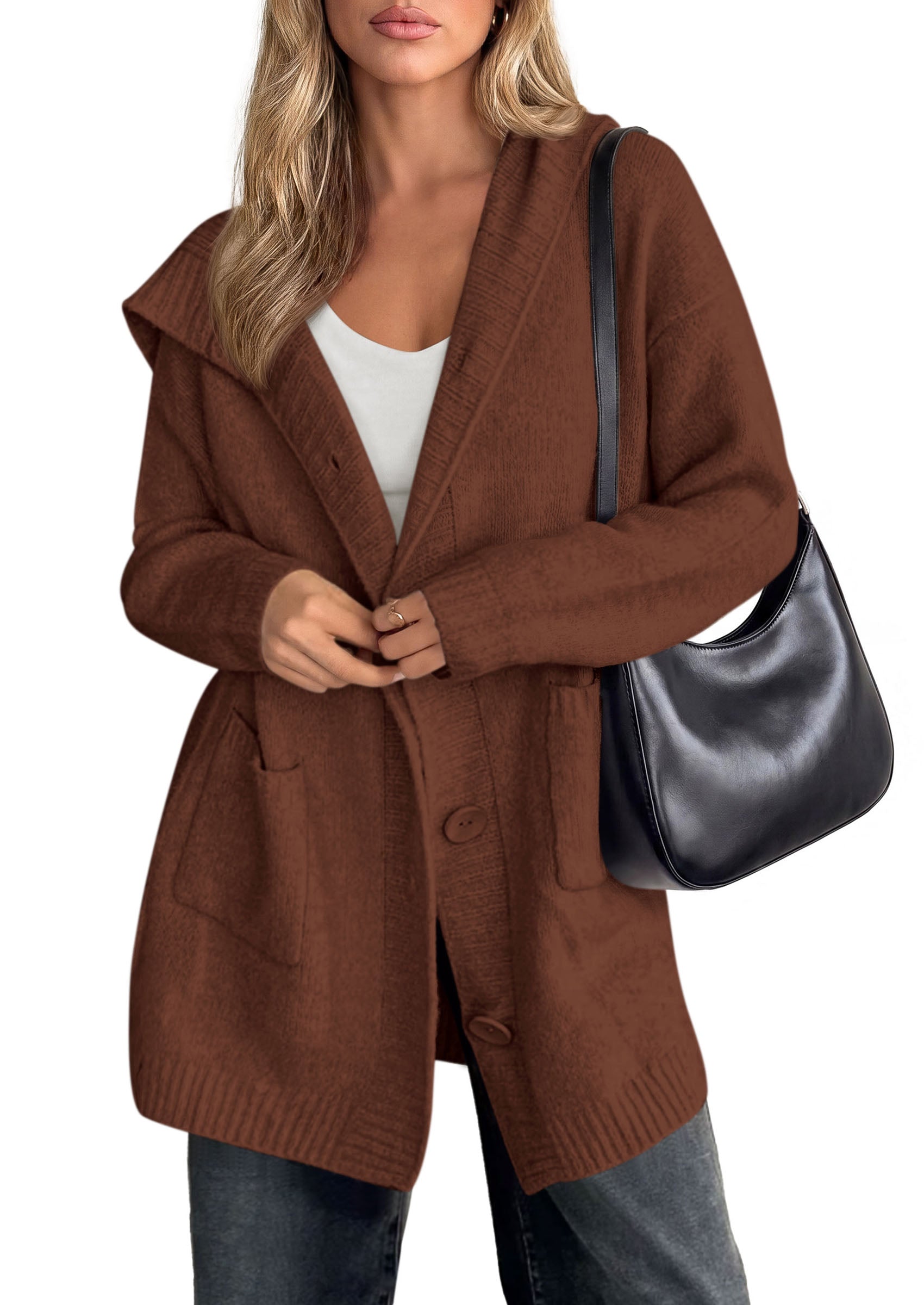 PRETTYGARDEN Women's Long Cardigans Hooded Chunky Sweaters  | Cozy Knit Jacket, Button up, Loose Fit, Pockets, Fall Coats, Trendy Casual, Going Out, Holiday Outfits, Winter Clothing
