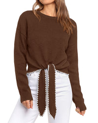 PRETTYGARDEN Casual Long Sleeve Strappy Sweaters for Women