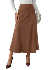 PRETTYGARDEN Womens High Waist Faux Suede A Line Midi Skirt | Hidden Stretch Elastic Waist, Front Back Panel Stitching, Vintage Elegant Mid-Calf Long Skirts for Fall Winter Office Daily