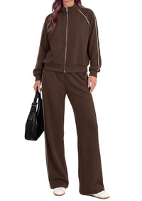 PRETTYGARDEN Women's 2 Piece Sweat Set Casual Fall Outfits | Zip Up Sweatshirt,Wide Leg Pants Sweatsuits,Side Stripes,Matching Lounge Sets,Athletic Wear for Airport,Jogging,Travel,Daily