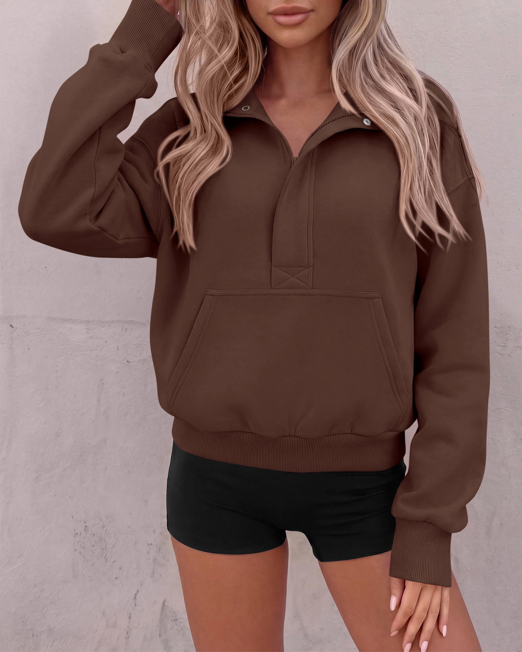PRETTYGARDEN Womens Long Sleeve Quarter Zip Crop Sweatshirts | Mock Neck FLeece Sweatshirt, Button up Henley Neck Pullover, Relaxed Fit Cropped Tops, Casual Lounge Wear, Fall Outfits 2026