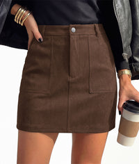 PRETTYGARDEN Womens Suede Mini Skirts with Shorts Underneath | High Waist Bodycon Short Pencil Skirt, Dressy Casual Skort with Pockets, Above the Knee, Fall Outfits Winter Fashion Clohting