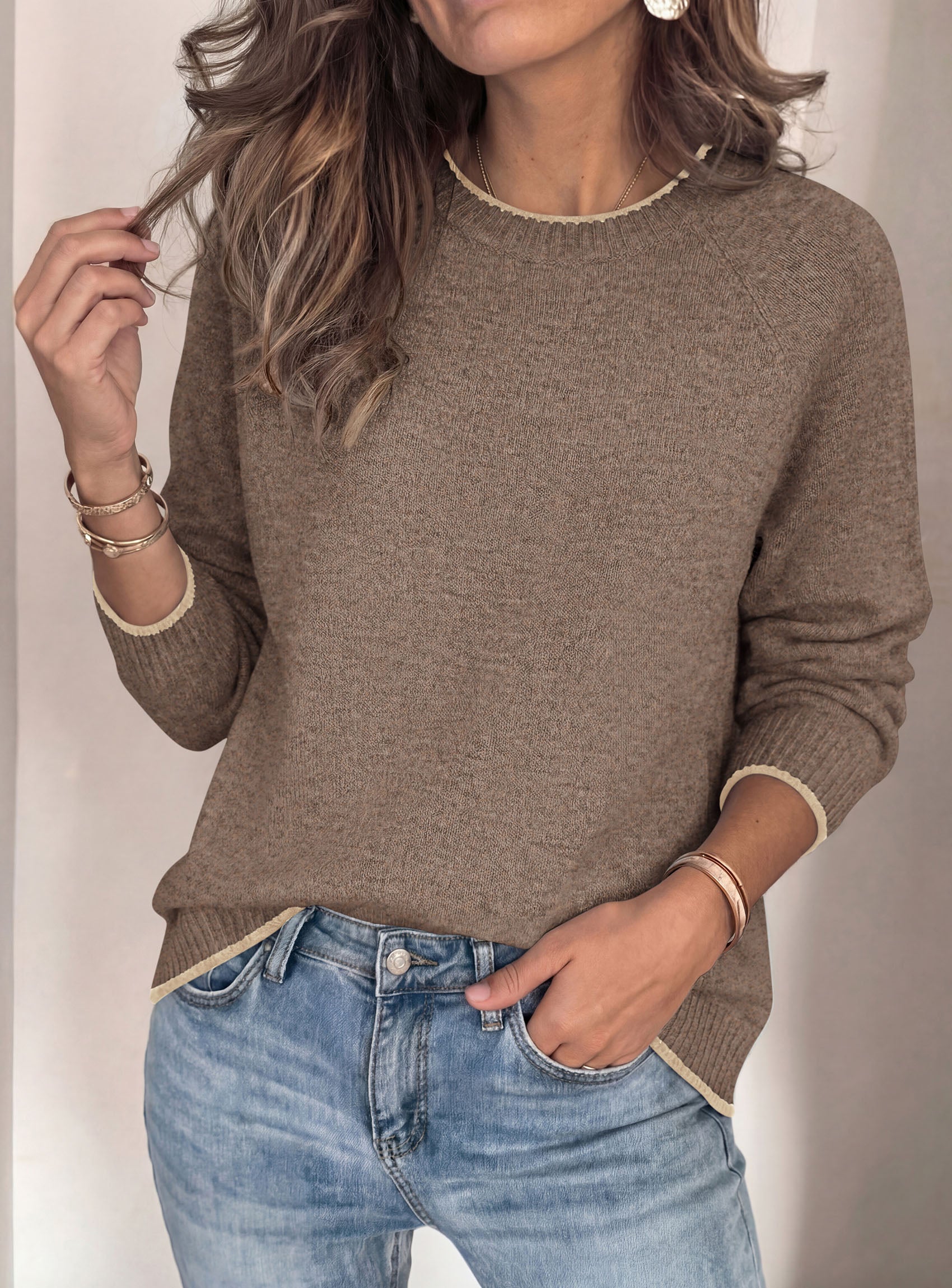 PRETTYGARDEN Womens Crewneck Fall Sweaters Pullover Tops | Soft Stretchy Knit,Reglan Long Sleeve,Ribbed Cuffs,Color Block,Casual Daily Outfits,Office Work Clothes,Winter Layering Wear