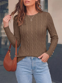 PRETTYGARDEN Fall Sweaters for Women Cable Knit Long Sleeve Button Cuffs | Slim Fit Sweater Tops Dressy Casual, Ribbed Crewneck Sweater Shirts, Women's Sweaters Fall Winter, Business Casual Outfits