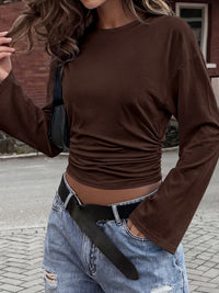 Classic Crewneck Ruched Waist Tee Shirts, Casual Fitted Cute Top, Soft Basic Layering, Y2k Fall Outfits, Fashion Clothing