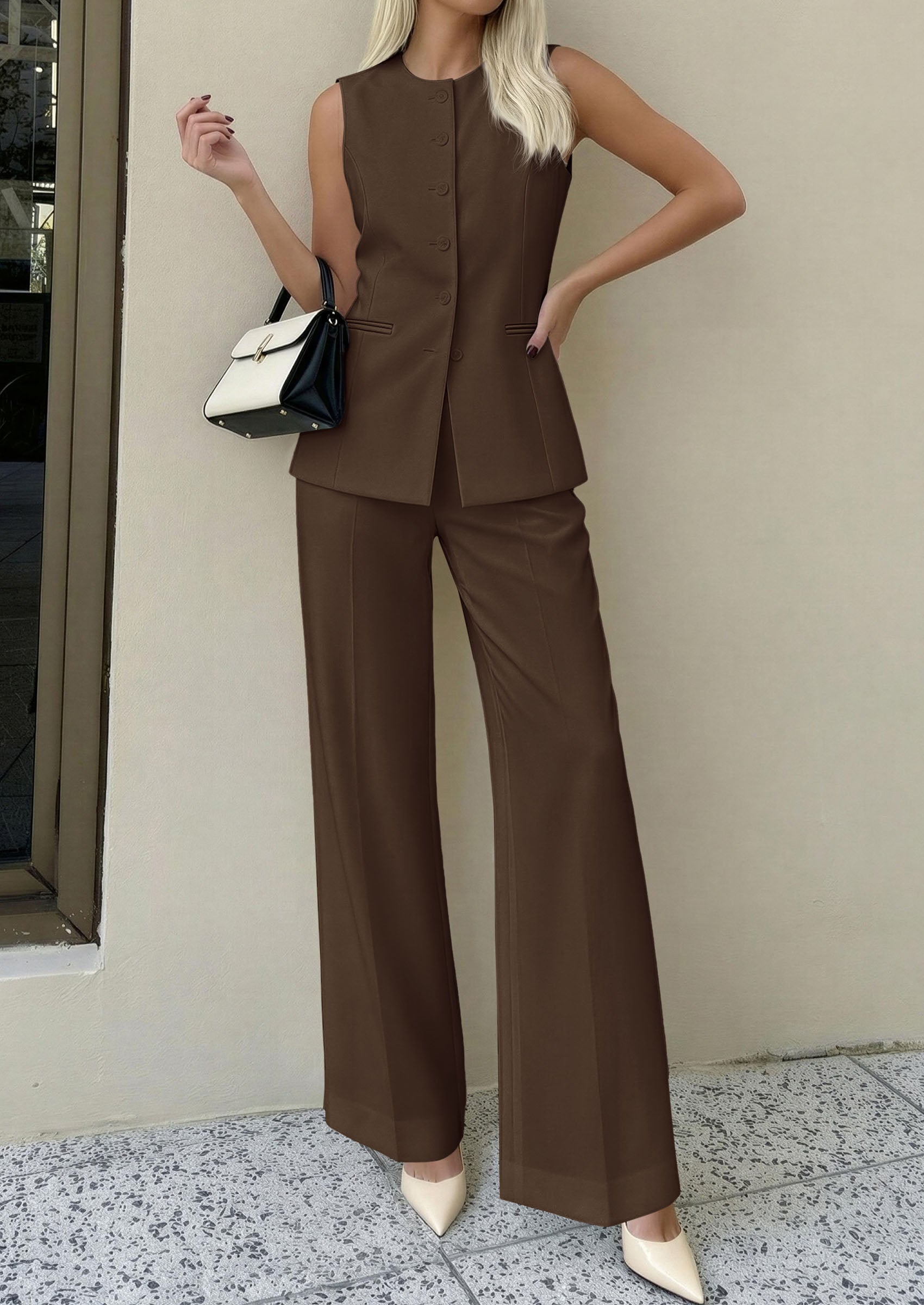 PRETTYGARDEN Women's 2 Piece Sets Summer 2026 Work Clothes Sleeveless Blazer Vest Pants Suits Spring Business Casual Outfits PRETTYGARDEN