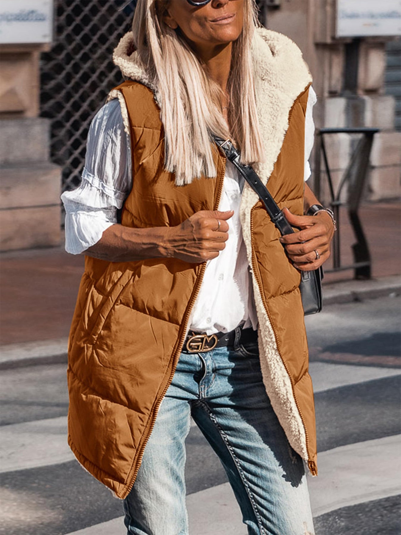 PRETTYGARDEN Womens Fall Reversible Vests Sleeveless Fleece Jacket Zip Up Hoodie Pockets Long Warm Winter Coat Outerwear