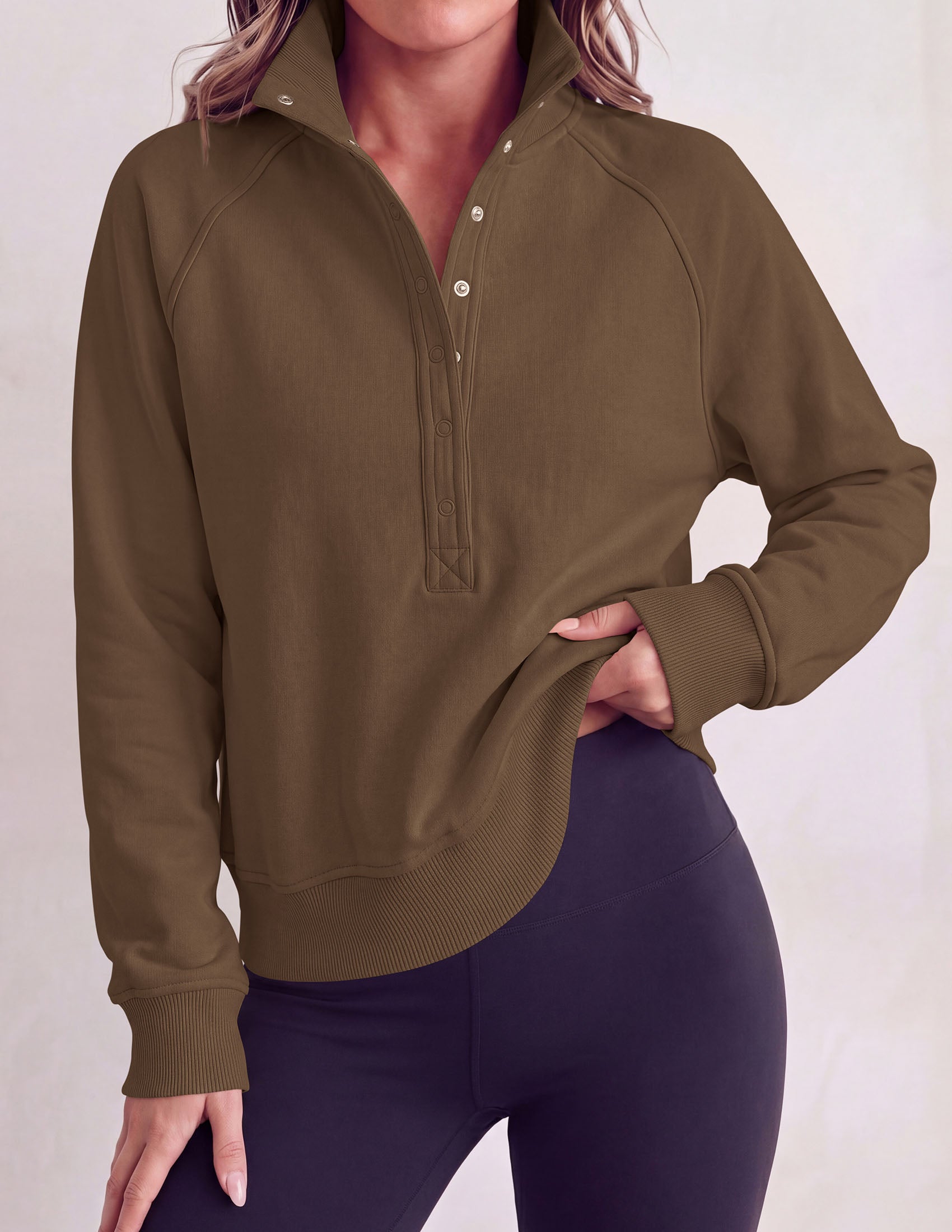 PRETTYGARDEN Women's Fall Trendy Oversized Sweatshirts | Comfy Ribbed Fabric, Raglan Long Sleeve Collared; Button Up Henley Pullover Blouse, Casual Workout Tops, Y2K Fashion Clothing