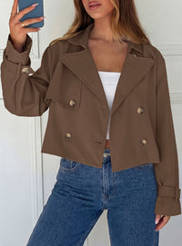 PRETTYGARDEN Cropped Trench Coat For Women Short Jacket  Soft Lightweight Coats, Lapel Double Breasted, Long Sleeve Loose Fit, Casual Work Office Jackets, Fall Winter Outwear